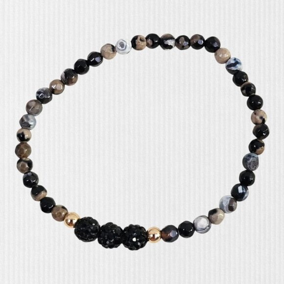 Black & Gold Beaded Stretch Bracelet Accent Beads Fits 6‎ 1/4" Wrist NWOT - Picture 1 of 4
